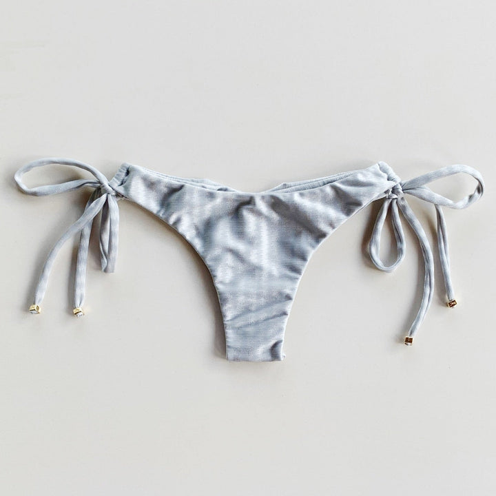 Silver Striped Side Tie Bikini Bottom-0