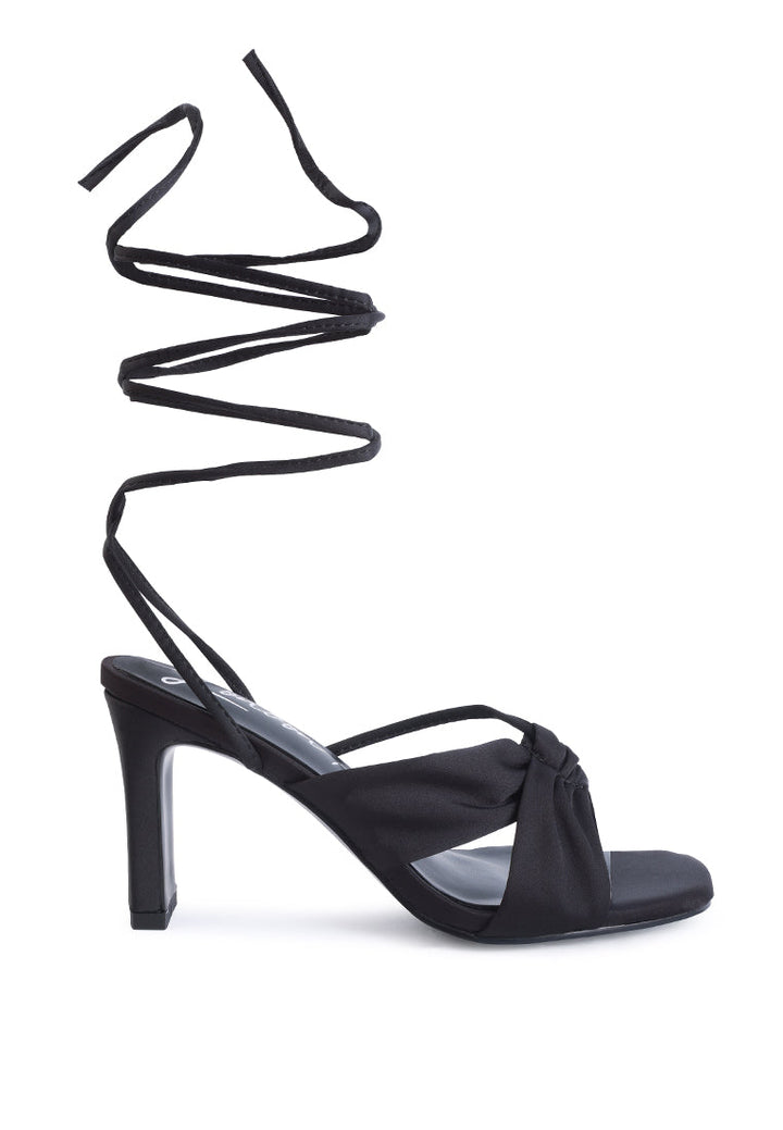 Chasm Satin Ruched Strap Tie Up Sandals-6