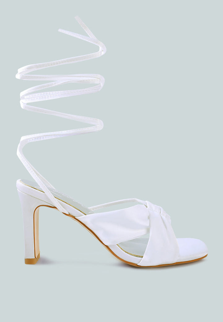 Chasm Satin Ruched Strap Tie Up Sandals-0