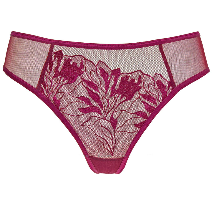 Sheer Mid Rise Bikini Panty Gorteks Coco Burgundy-2