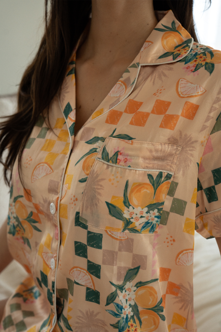 Checkered Picnic Satin Pajamas-4