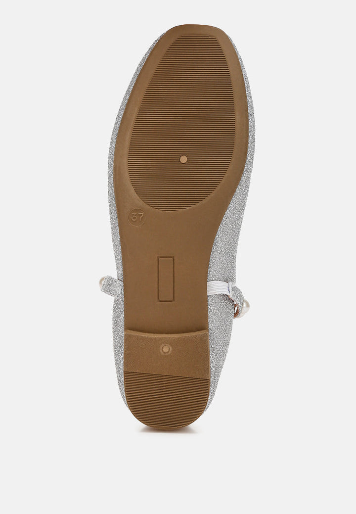 Corphee Pearl Strapped Glitter Ballerinas-4