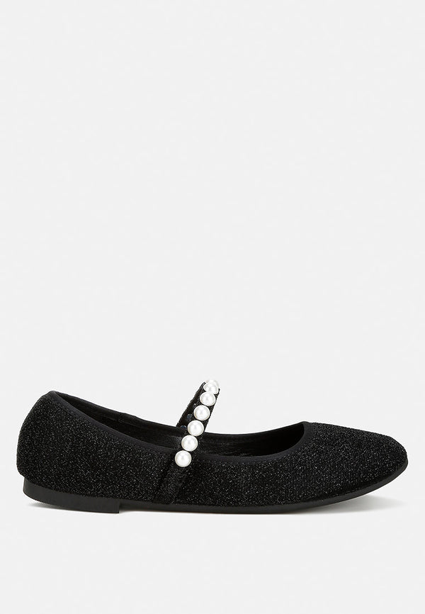 Corphee Pearl Strapped Glitter Ballerinas-5