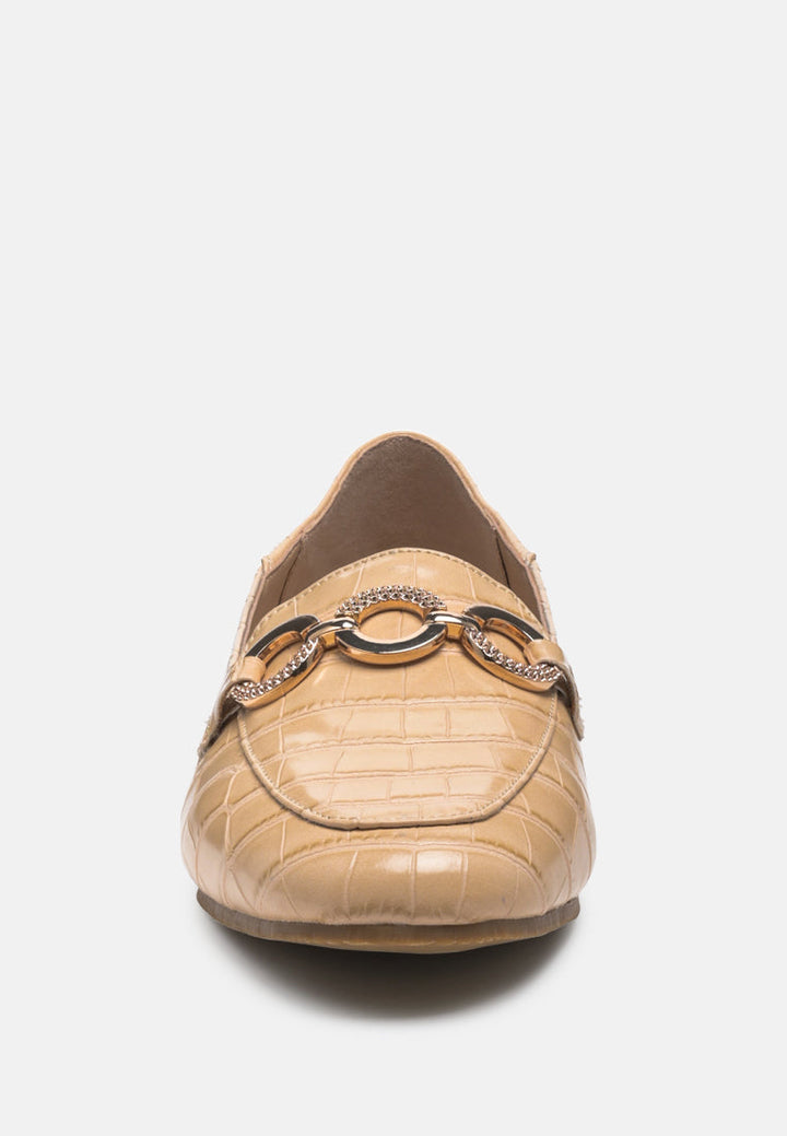 Wibele Croc Textured Metal Show Detail Loafers-3