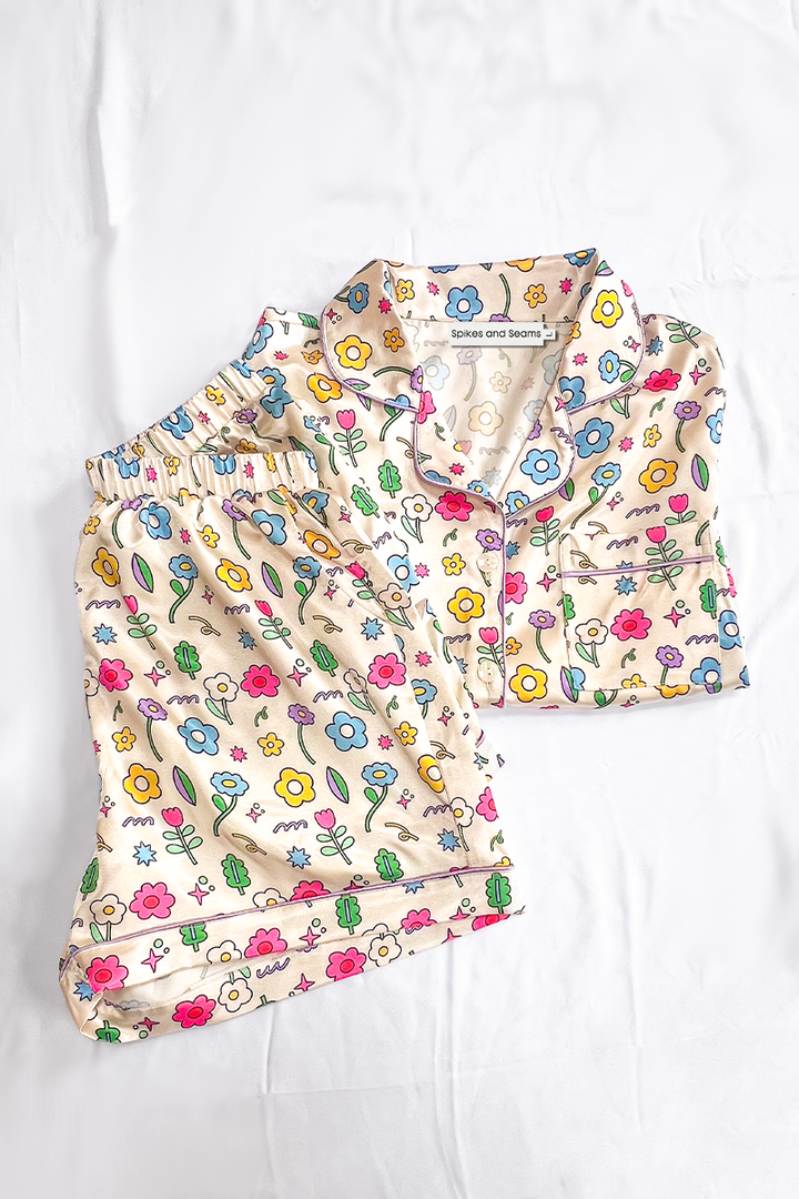 Ditzy Daisy Satin Pajamas Shorts Set-3