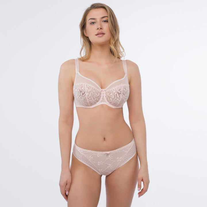 Sheer Mesh Embroidered Full Coverage Bra Donna-2
