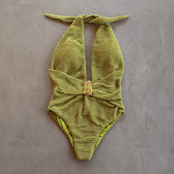 Pistachio Green Textured Samira One Piece Swimwear-0