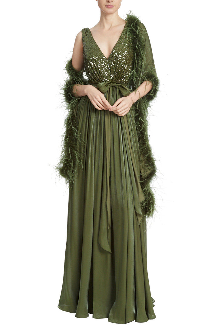Badgley Mischka Feather Wrap Sequin Gown-2