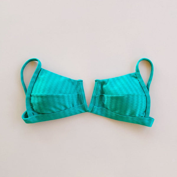 Acqua Green Striped Squared V Bikini Top-0