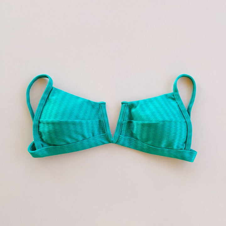 Acqua Green Striped Squared V Bikini Top-0