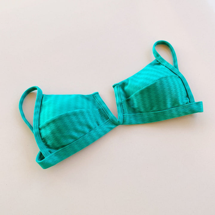 Acqua Green Striped Squared V Bikini Top-2