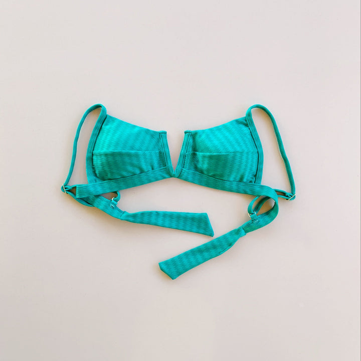 Acqua Green Striped Squared V Bikini Top-1