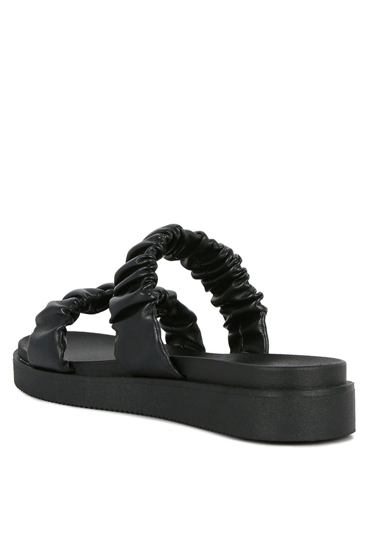 Faux Leather Ruched Strap Platform Sandals-3