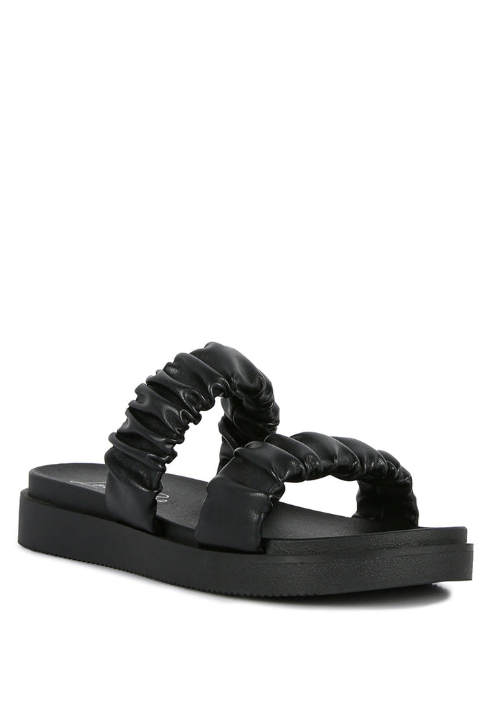 Faux Leather Ruched Strap Platform Sandals-4