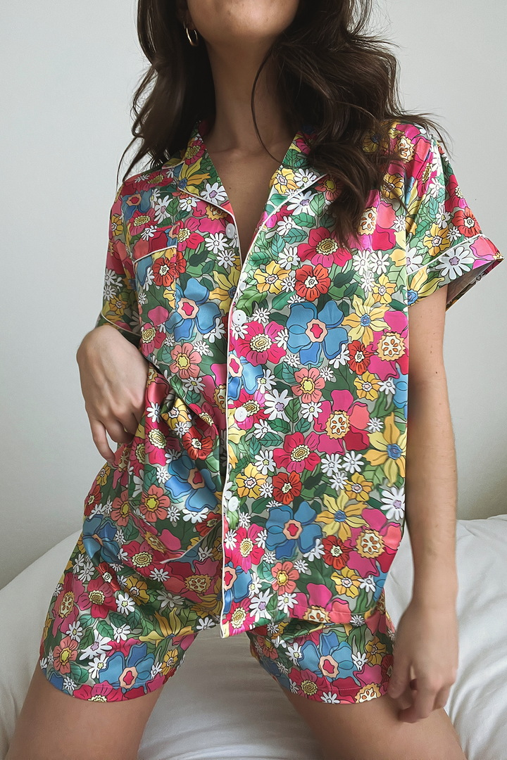 Flowerland Satin Pajamas Shorts Set-2