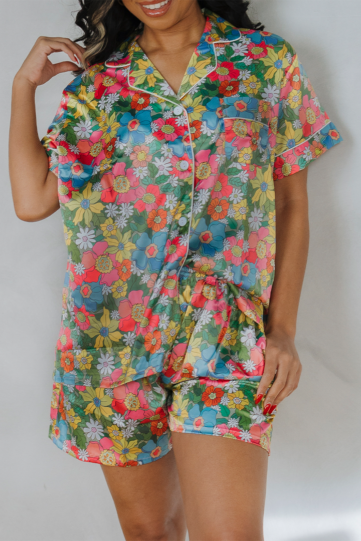 Flowerland Satin Pajamas Shorts Set-1