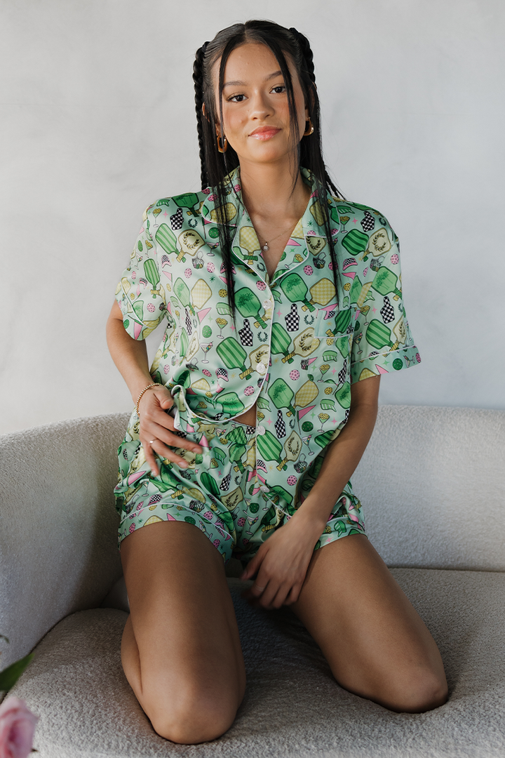 Fun & Games Pickleball Satin Pajamas-1