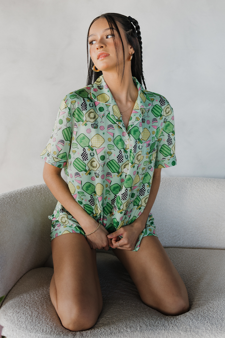Fun & Games Pickleball Satin Pajamas-2