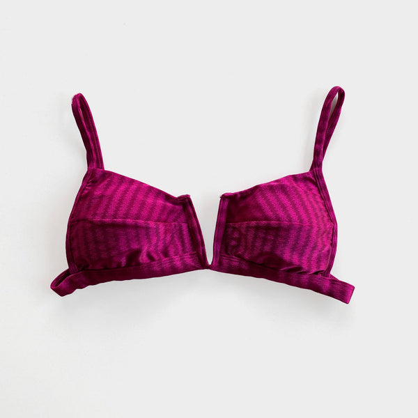 Cranberry Striped Squared V Bikini Top-0