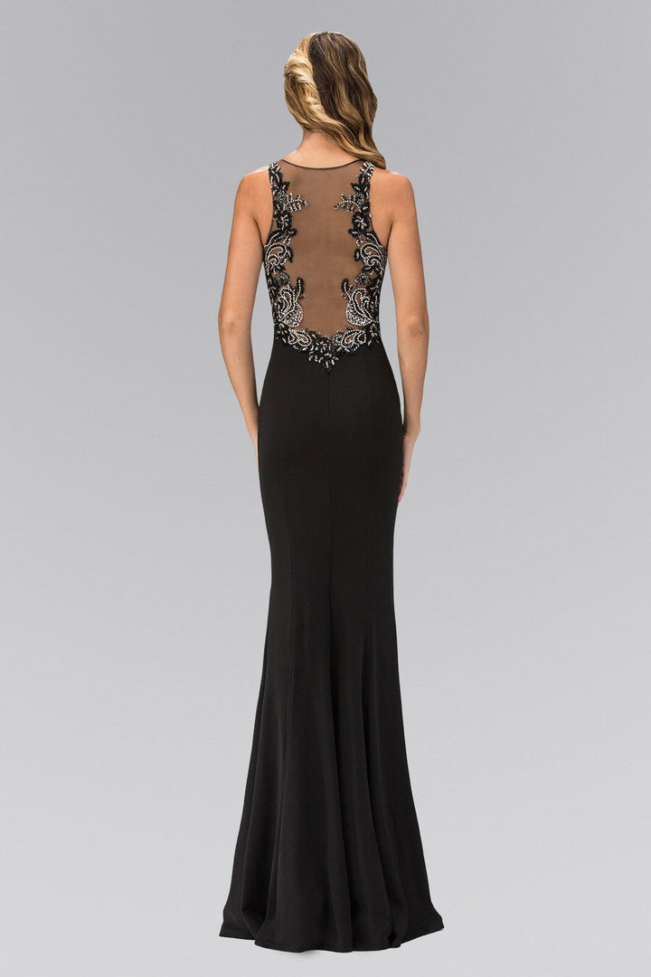 Floor Length Rome Jersey Dress with Jewel Emblished Neckline-3