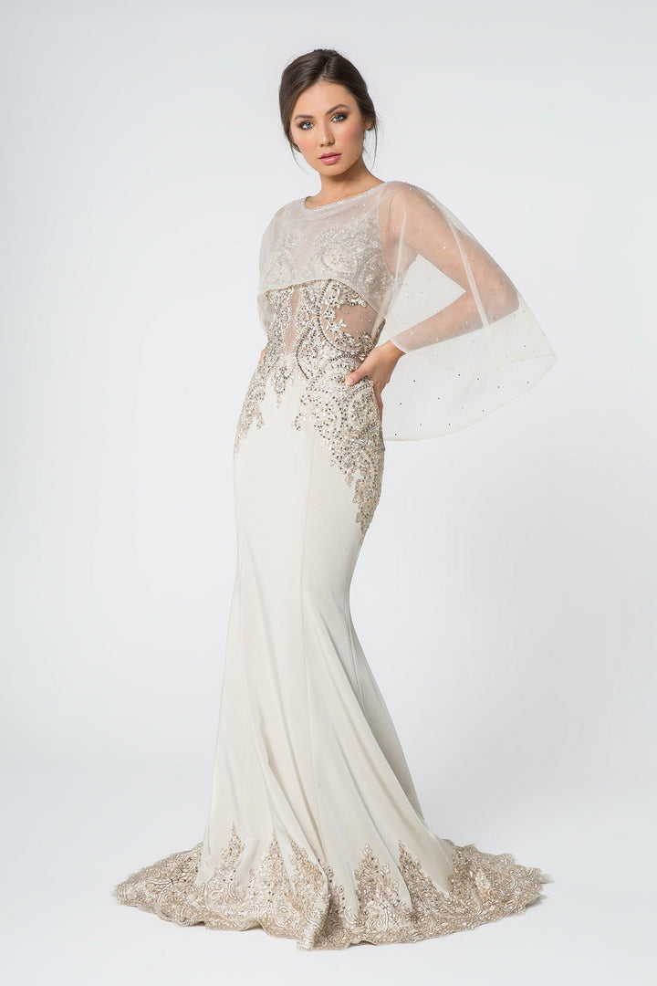 Rome Jersey Mermaid Long Dress with Embroidery and Jewels-5