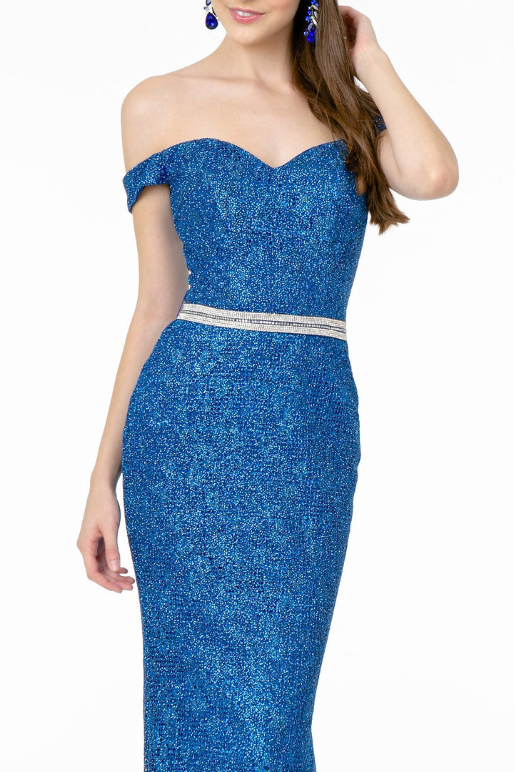 Sleeveless V-Neck Glitter Netting Mermaid Long Dress-2