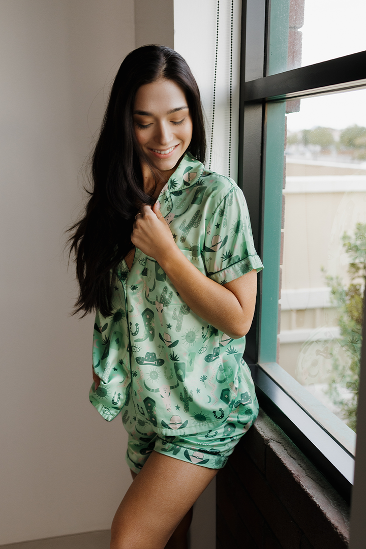 Green Rodeo Satin Pajamas-2