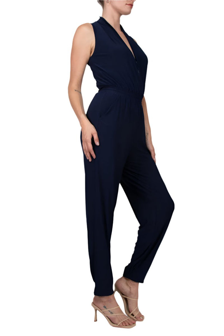 Laundry V-Neck Zipper Front Sleeveless Ruched Solid Jumpsuit-2
