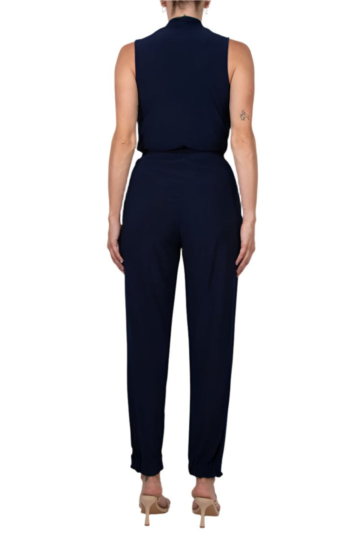 Laundry V-Neck Zipper Front Sleeveless Ruched Solid Jumpsuit-3