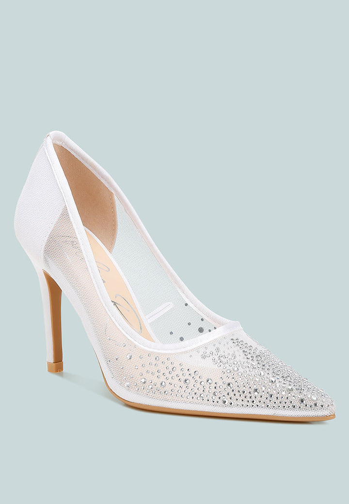 High Ball Mesh Rhinestone Stiletto Pumps-1