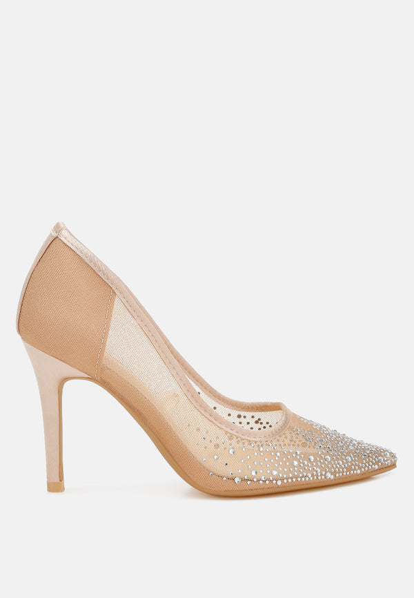 High Ball Mesh Rhinestone Stiletto Pumps-5