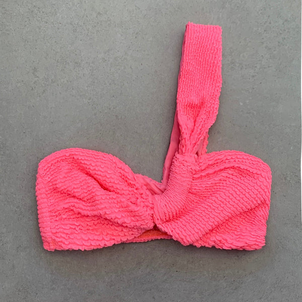 Neon Pink Flamingo Textured Greek Bikini Top-0