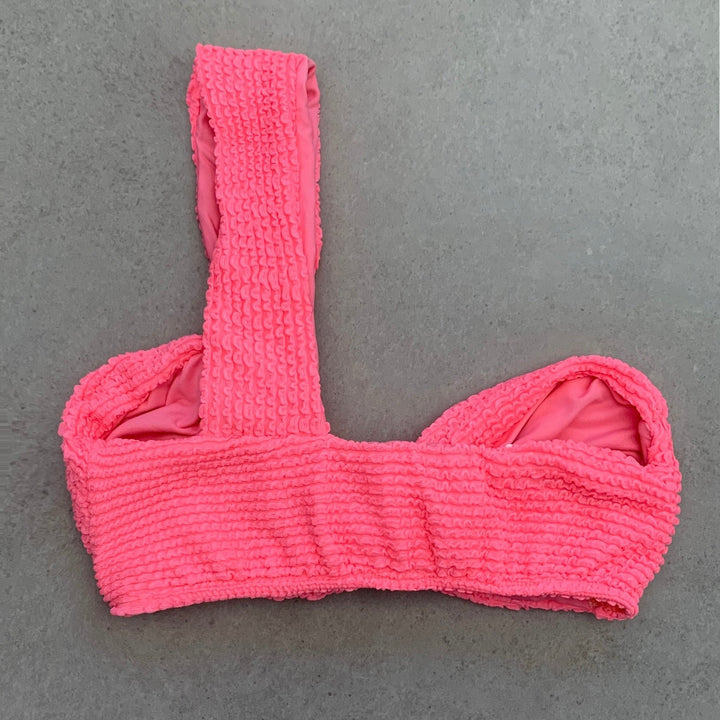 Neon Pink Flamingo Textured Greek Bikini Top-3
