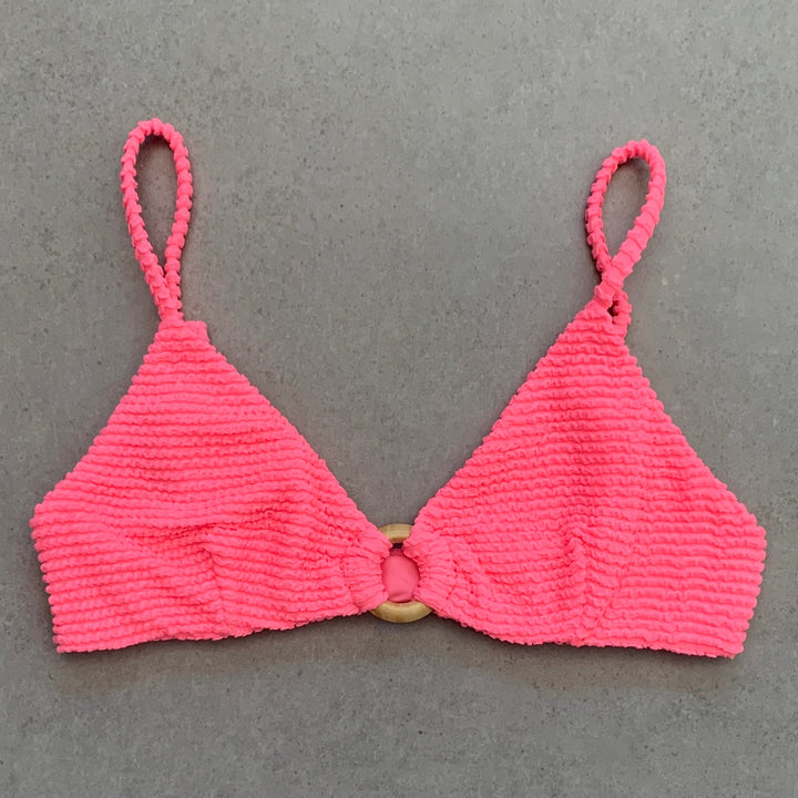 Neon Pink Flamingo Textured Agatha Bikini Top-0