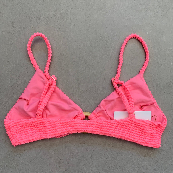 Neon Pink Flamingo Textured Agatha Bikini Top-1