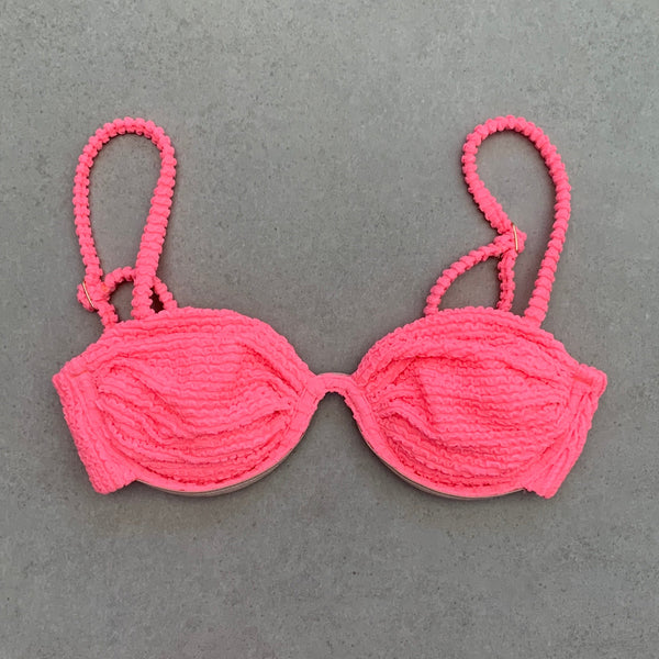 Neon Pink Flamingo Textured Ayra Bikini Top-0
