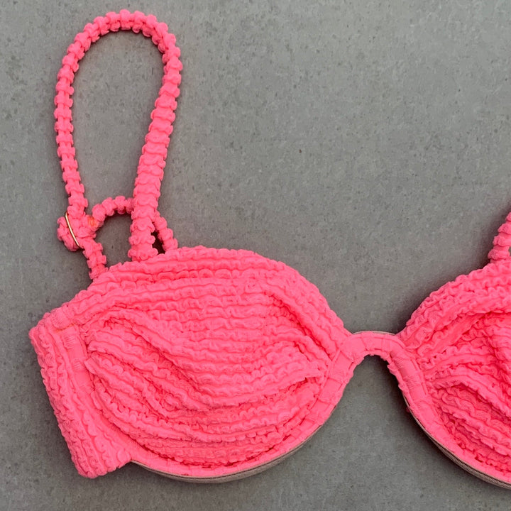 Neon Pink Flamingo Textured Ayra Bikini Top-2