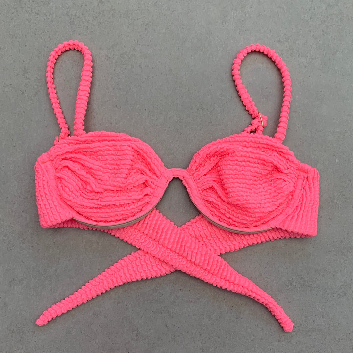 Neon Pink Flamingo Textured Ayra Bikini Top-1