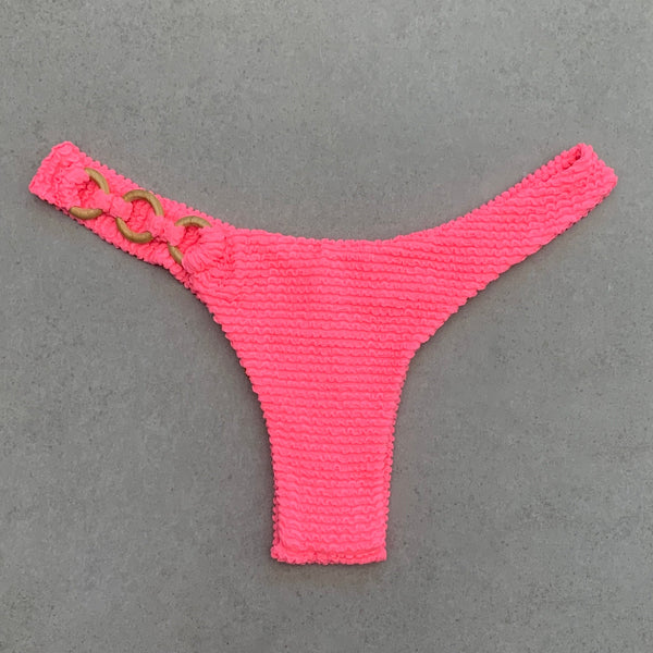 Neon Pink Flamingo Textured Bia Rings Bikini Bottom-0