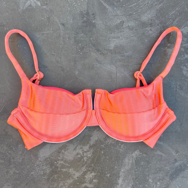 Coral Striped Panneled Bikini Top-2