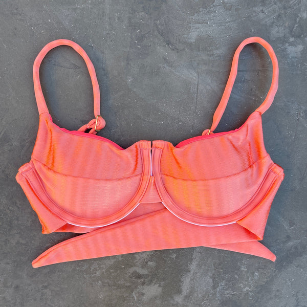 Coral Striped Panneled Bikini Top-0