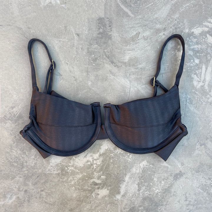 Black Striped Panneled Bikini Top-2