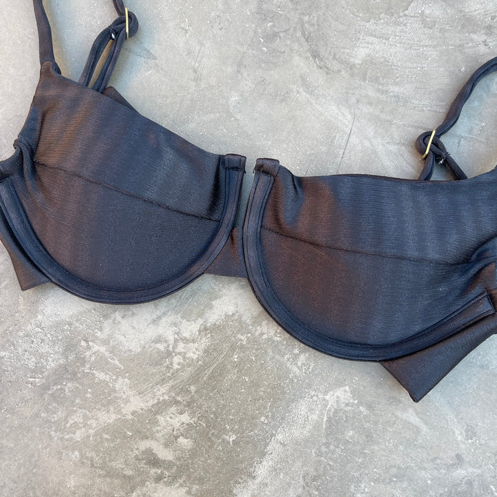 Black Striped Panneled Bikini Top-1