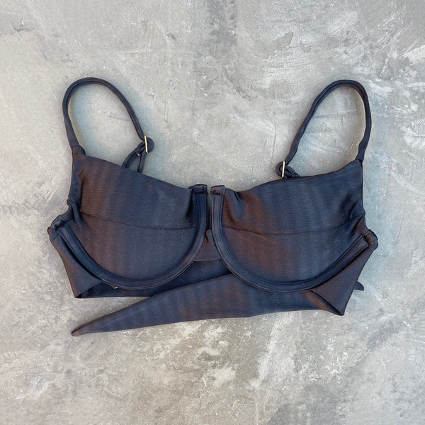Black Striped Panneled Bikini Top-0