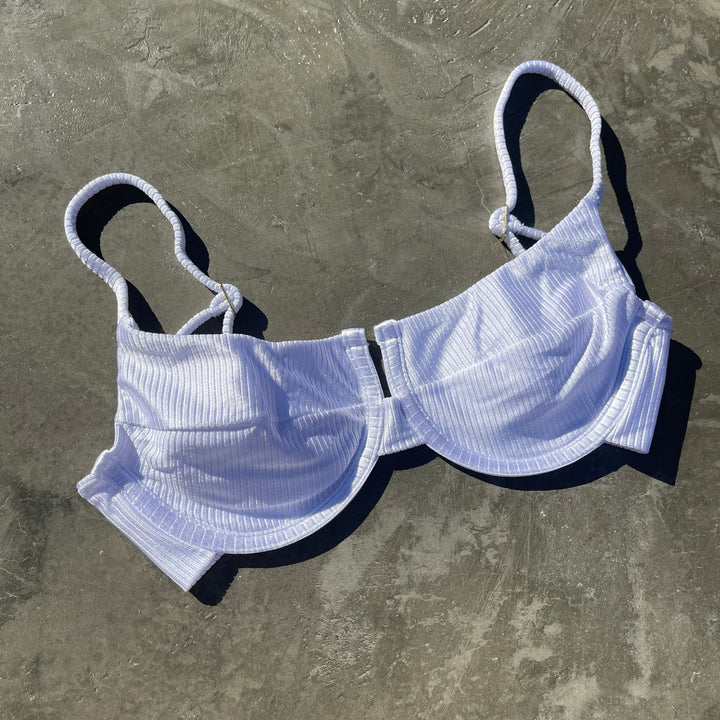 Ribbed White Panneled Bikini Top-1
