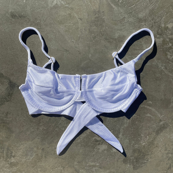 Ribbed White Panneled Bikini Top-0