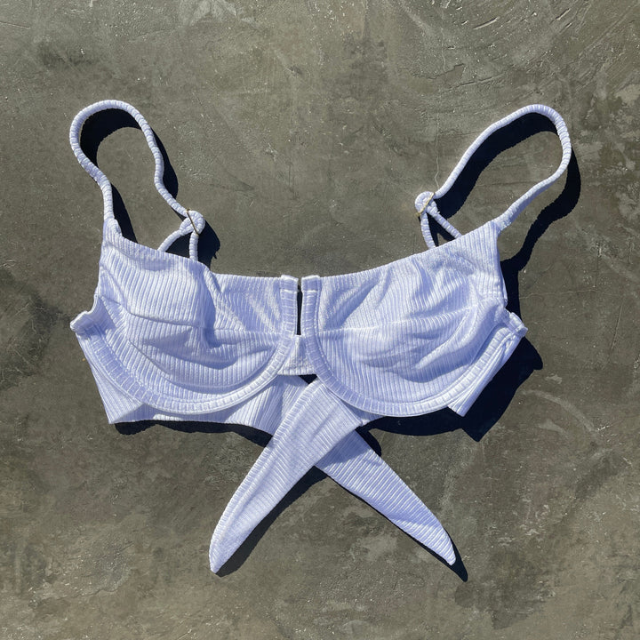 Ribbed White Panneled Bikini Top-0