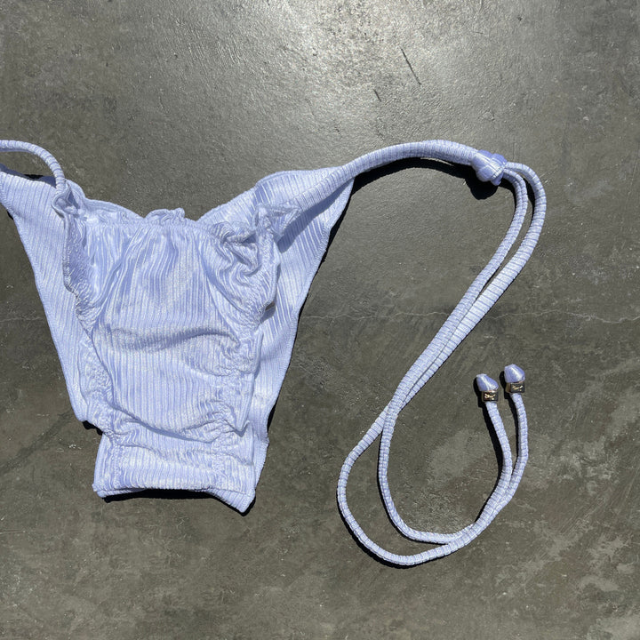 Ribbed White Ripple Side Tie Bikini Bottom-1
