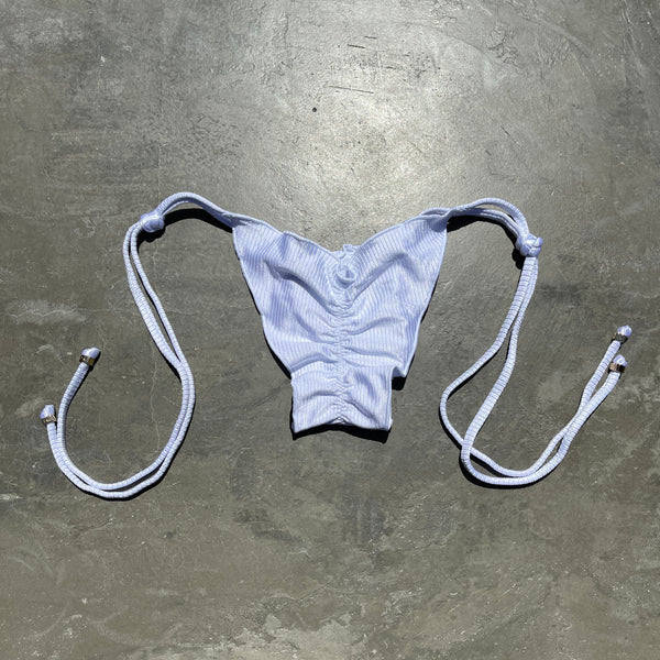 Ribbed White Ripple Side Tie Bikini Bottom-0