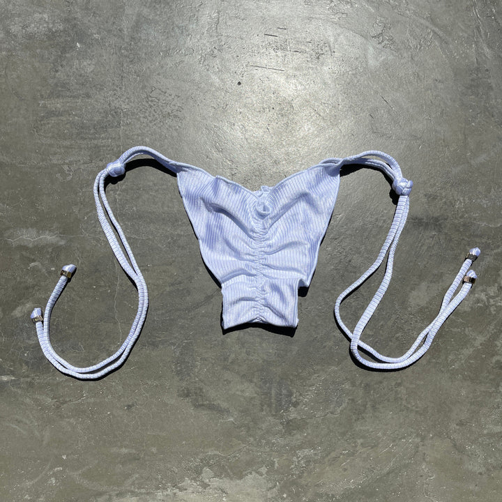 Ribbed White Ripple Side Tie Bikini Bottom-0